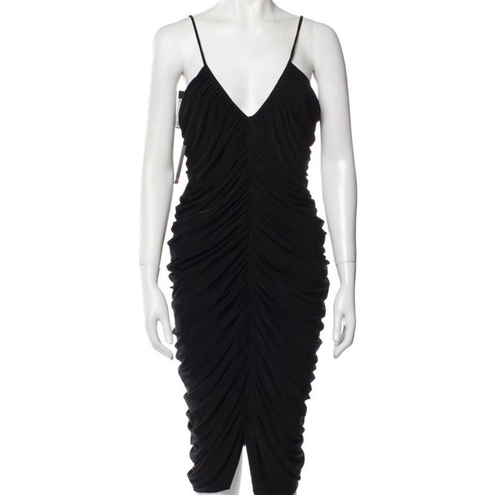 Norma Kamali Black Ruched Midi Dress Size Small